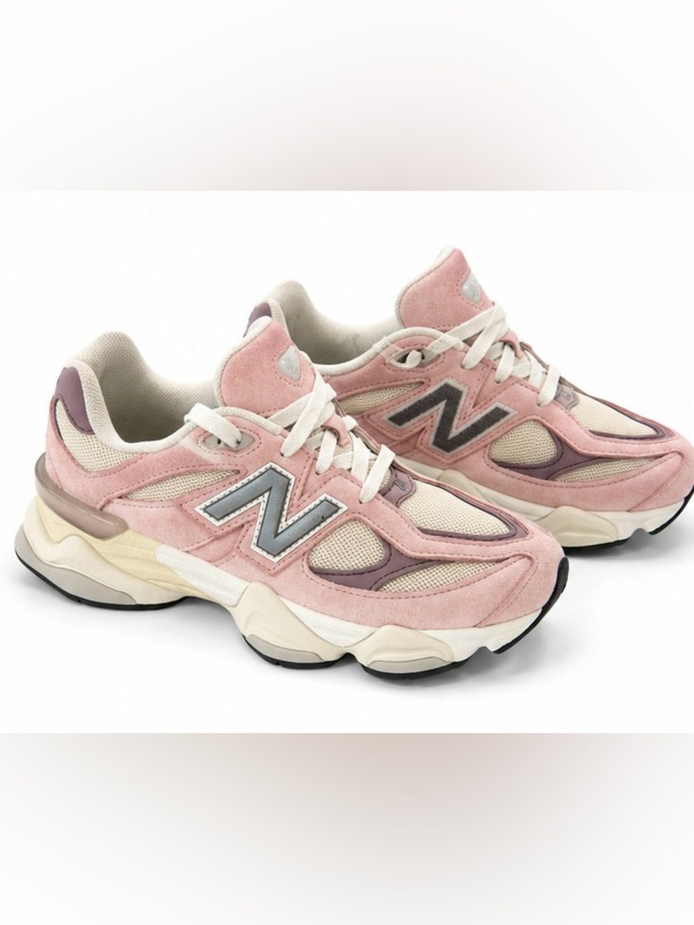 New Balance 9060 Pink and Cream Mesh Suede Sneakers - Picture 2 of 4
